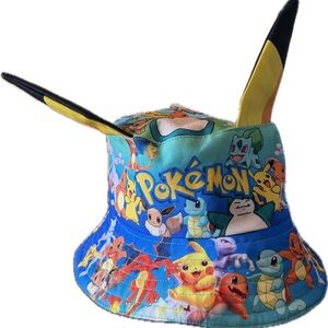 Kids Bucket Hat with Pikachu Ears - Blue and Yellow